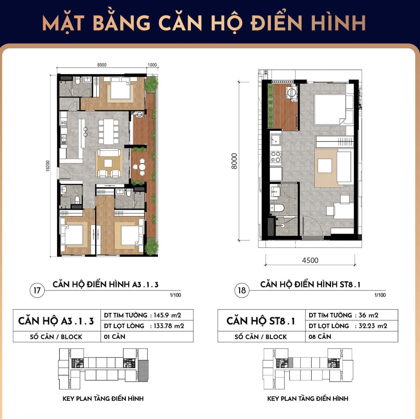 THIẾT KẾ CĂN HỘ ĐIỂN HÌNH 3 PHÒNG NGỦ