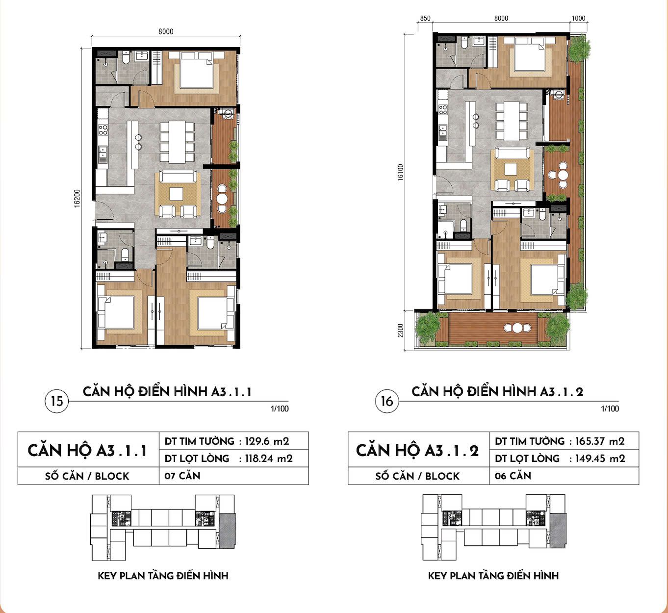 THIẾT KẾ CĂN HỘ ĐIỂN HÌNH 3 PHÒNG NGỦ